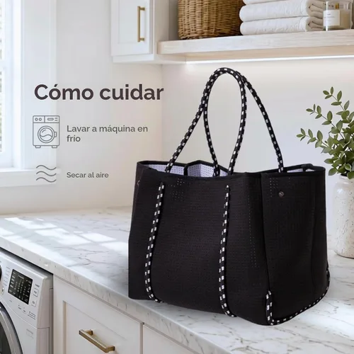 Vista 6 de POPUPS Bolso grande de neopreno para mujer - Bolso de mano de diseñador para todos los días, para el trabajo, la playa y viajes con bolsillos
