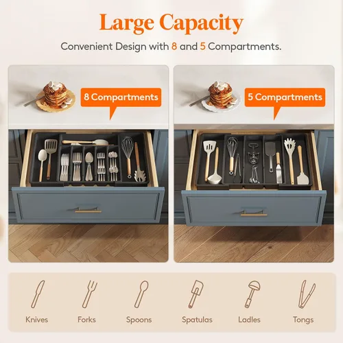 Vista 2 de Lifewit Organizador de cajones y organizador de utensilios, bandeja de cocina expandible para cocina, soporte de cubiertos de plástico ajustable