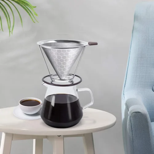 Vista 3 de Kit de cafetera con gotero de café, filtro de acero inoxidable reutilizable, jarra de vidrio de borosilicato resistente al calor de 20.3 fl oz