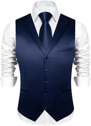 Vista 2 de DiBanGu Chaleco de traje para hombre con lazo de satén con solapa y muesca azul marino puro.