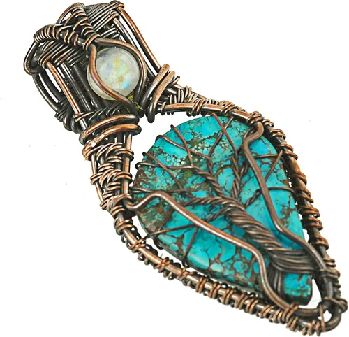 Vista 30 de Impresionante collar con colgante de árbol de la vida de cobre con piedras preciosas hechas a mano y cadena de 20 pulgadas, perfecto