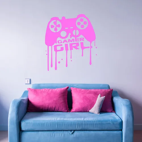 Vista 2 de Vinilo adhesivo para pared, diseño de chica Gamer, videojuegos, sala de juegos para adolescentes y sala de juegos, pegatinas grandes (689 ig)
