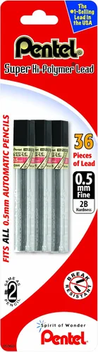 Vista 3 de Pentel® Cables Super Hi-Polymer®, 0.020 in, 2B, 12 cables por tubo, paquete de 3 tubos