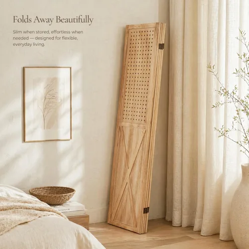 Vista 6 de Divisor de Habitación de Madera con Tablero Perforado de 4 Paneles, Pantalla de Privacidad Plegable con Exhibidor de Tablero Perforado de 5.6 Pies