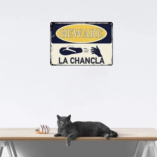 Vista 3 de Beware Of La Chancla - Cartel de lata divertido de 12 x 8 pulgadas, latino hispano, latino, latino, latino, latino, decoración del hogar, bodega