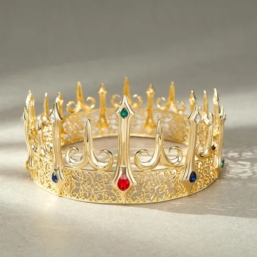 Vista 8 de SWEETV Corona dorada de rey para hombres, coronas de cristal de príncipe, tiaras medievales reales, accesorios de disfraz para baile de graduación