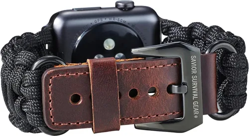 Vista 13 de Savior Survival Gear - Correa de repuesto para Apple Watch de 1.65”/42 mm, hecha de 550 cuerda de paracaídas con grillete ajustable de acero Negro