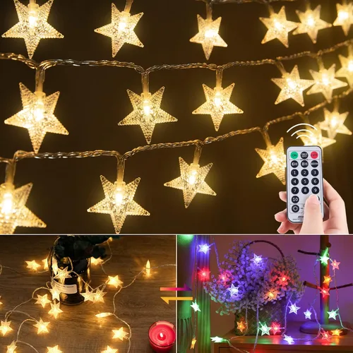 Vista 15 de Minetom Luces de Cadena de Estrellas para Dormitorio - 33 pies Luces de Cadena de Estrellas que Cambian de Color con Enchufe, con Control Remoto