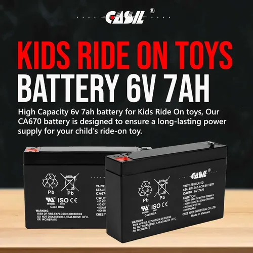 Vista 5 de Casil 3FM7 6V7Ah 20HR Batería de 6V 7Ah para juguetes motorizados - Batería recargable 3FM7 de 6V 7Ah duradera para juguetes motorizados para niños
