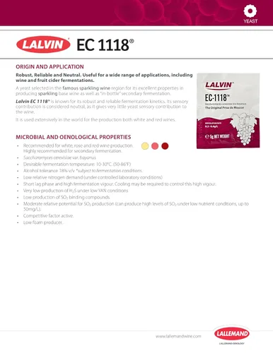 Vista 8 de EC-1118 Saccharomyces bayanus 5 paquetes (bolsas de 0.18 oz) Lalvin