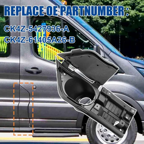 Vista 3 de Bolsillo para puerta de llenado de combustible para Ford Transit Van 150 250 350 15-23 CK4Z-5427936-A,CK4Z-5427936-J,CK4Z-61405A26-B, con cubierta
