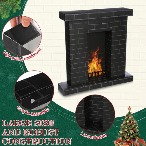 Vista 5 de AmazingSpark Chimenea de cartón navideño 3D falso 35.5 x 31.5 x 8 pulgadas, chimenea corrugada con accesorios de fotos de fuego, soporte de cartón