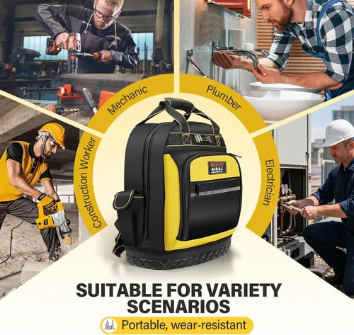 Vista 7 de AIRAJ Mochila de herramientas resistente, mochila de herramientas de 17 pulgadas con base dura moldeada impermeable, bolsa de herramientas duradera