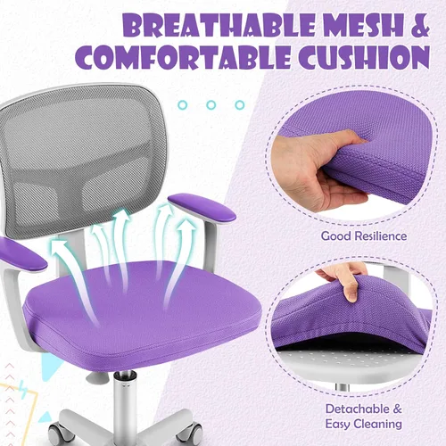Vista 6 de GLACER - Silla de escritorio para niños, silla de estudio de malla ajustable con ruedas (morado) Swivel Ergonomic Computer Task Chair with Arms