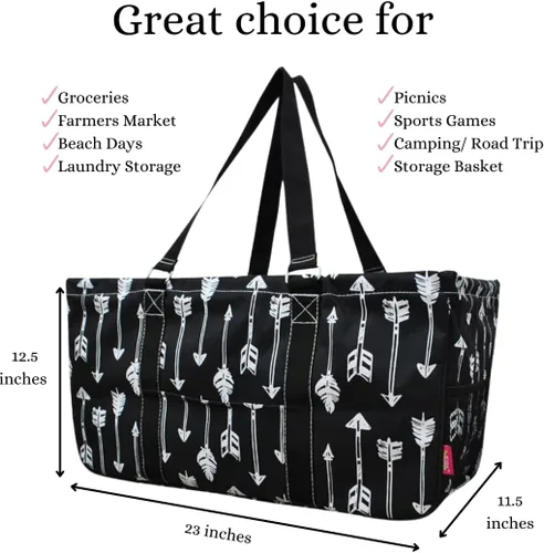 Vista 384 de NGIL Bolsa de comestibles reutilizable extra grande plegable de gran tamaño para comestibles, almacenamiento, picnic, playa, Estampado