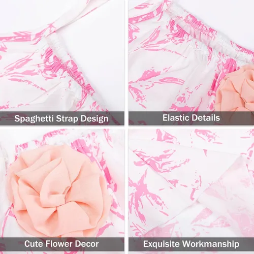Vista 9 de LittleSpring Conjunto de verano para niñas con camiseta sin mangas y pantalones cortos florales