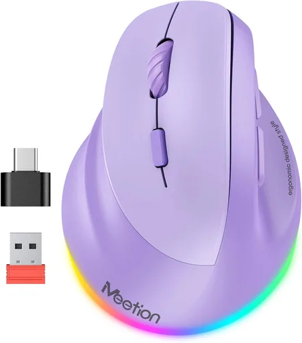 Vista 11 de MEETION Ratón ergonómico inalámbrico, Bluetooth vertical con 3 dispositivos múltiples para Bluetooth (5.3 x 2), 4 DPI 1200-3200 Ergo ratones