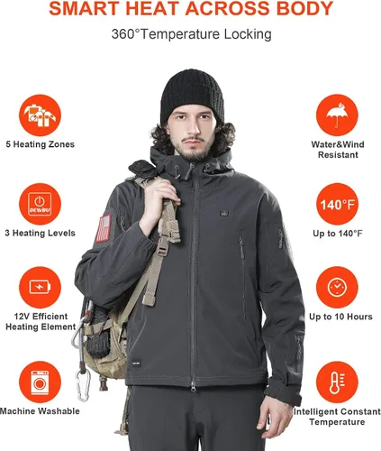 Vista 3 de DEWBU - Chaqueta térmica con batería de 12 V para invierno y exterior, con capa de calor eléctrica
