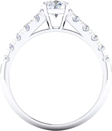 Vista 4 de Anillo de compromiso de diamantes redondos creados en laboratorio con certificación IGI de 0.50-3.0 quilates con piedra lateral en oro blanco de 14