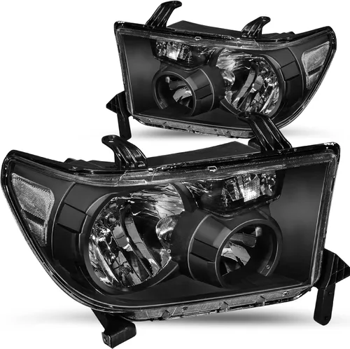 Vista 15 de JSBOYAT Conjunto de faros delanteros para Toyota Tundra 2007 2008 2009 2010 2011 2012 2013 / Reflector ámbar Sequoia 2008-2017 con lente ahumado