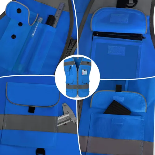 Vista 4 de TCCFCCT Chaleco de seguridad reflectante de alta visibilidad con 9 bolsillos para hombres y mujeres, chaleco de trabajo reflectante Hi Vis para Tela