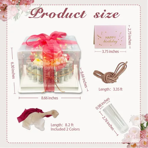 Vista 2 de Cajas de regalo en efectivo, caja de regalo de feliz cumpleaños, caja de regalo de dinero, pastel de flores falsas, caja de regalo de cumpleaños