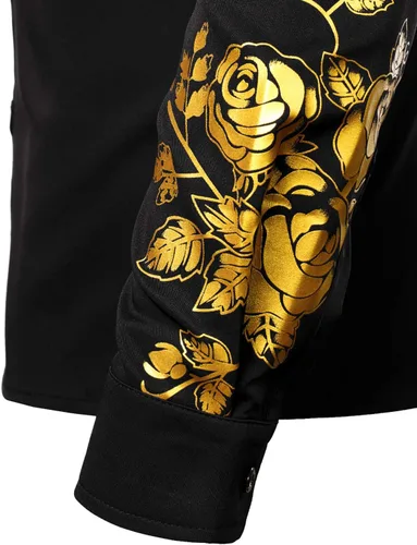 Vista 6 de ZEROYAA Camisas de vestir de manga larga con botones y estampado floral de rosas para hombre