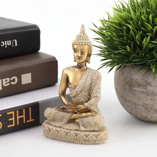 Vista 4 de Hilitand Mini escultura de Buda sentado de piedra arenisca, estatua de meditación, figura tallada, estatua para decoración del hogar, adorno