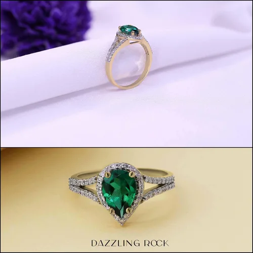 Vista 42 de Dazzlingrock Collection Anillo de compromiso con forma de lágrima y diamante blanco natural redondo de 0.45 quilates con halo de diamantes blancos