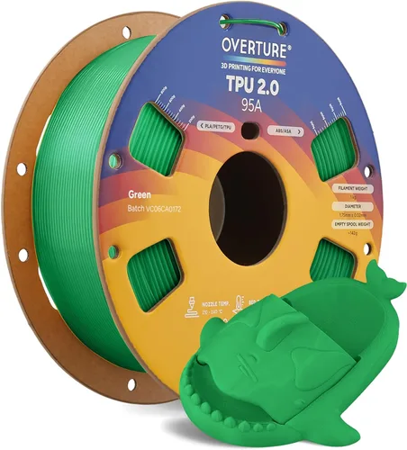 Vista 74 de OVERTURE - Filamento de TPU de 1/16 pulgadas, rollo flexible de poliuretano termoplástico, impresora 3D suave, 95A, carrete de 2.2 libras, precisión