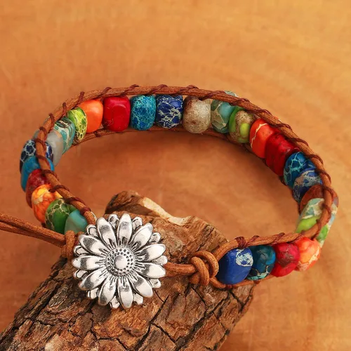 Vista 4 de Sedmart Pulseras de piedra hechas a mano para mujeres con piedras hippie de cuero, pulsera de cuentas curativas para mujeres y hombres