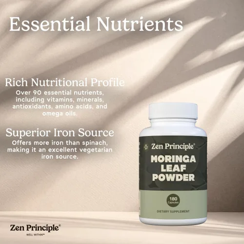 Vista 5 de Zen Principle Moringa Oleifera orgánica. Ultra Premium. Proporciona un impulso de energía natural y multivitaminas. Un superalimento crudo, vegano