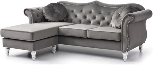 Vista 7 de Glory Furniture Sofá de terciopelo Hollywood Chaise en negro Marfil