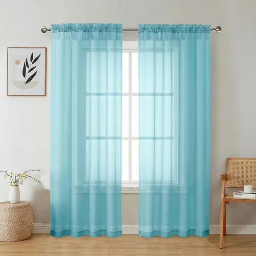 Vista 45 de Aiyufeng 2 paneles de cenefa transparente negra de 14 pulgadas de largo, cortinas cortas negras transparentes para dormitorio, cortinas de cocina