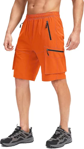 Vista 2 de Bikewa Pantalones cortos de ciclismo de montaña para hombre, con acolchado 3D, ajuste holgado, con bolsillos con cremallera