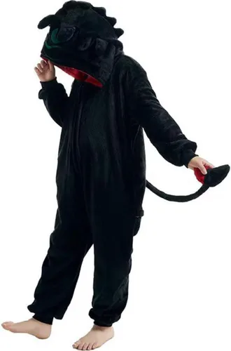 Vista 5 de Pijama de dragón sin dientes, pijama de franela de animal de una sola pieza, con cremallera, disfraz de Halloween para niños y niñas