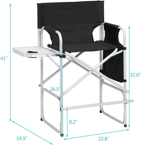 Vista 2 de Vasitelan Silla plegable alta para directores con bolsa de almacenamiento para mesa auxiliar, altura de barra portátil para maquilladores, marco