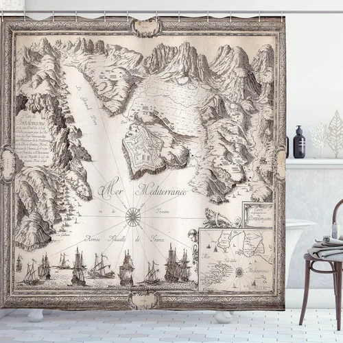 Vista 58 de Ambesonne Cortina de ducha de gaviotas, cielo nublado y gaviota voladora, imagen de meteorología de paisaje nublado, juego de decoración de baño