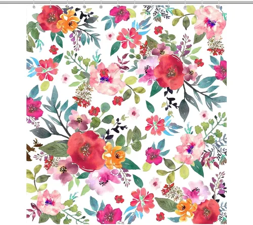 Vista 35 de Cortina de ducha con 12 ganchos para baño, 72 x 72 pulgadas, diseño floral bohemio con hojas tropicales retro y florales (bohemio floral-1)