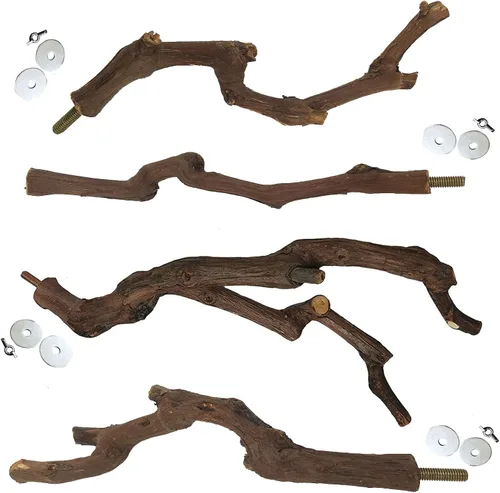 Vista 8 de kathson 3 piezas de perca natural de loro para jaula de madera para pájaros de uva, palito de pájaro de uva, periquitos, ramas de pie, juguete