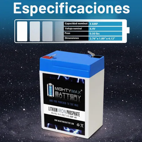 Vista 3 de Batería Mighty Max ML4-6LI - 6 voltios 4.5 AH ciclo profundo de litio y fosfato de hierro (LiFePO4) recargable y libre de mantenimiento