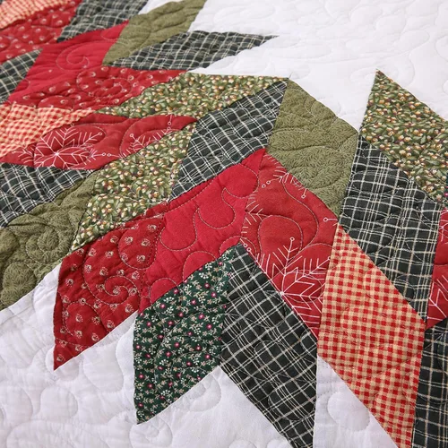 Vista 8 de vctops Juego de edredón acolchado de algodón navideño de 3 piezas (pájaros, Queen extragrande) Juego de ropa de cama de retazos con diseño