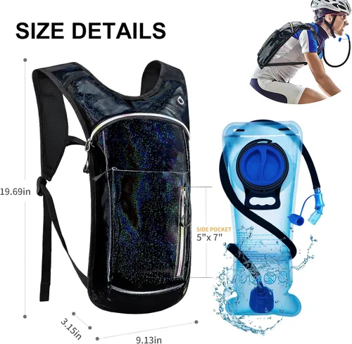 Vista 6 de Mochila de hidratación, mochila de agua con vejiga de agua de 2 L, paquete de hidratación esencial para festivales y rave, aislamiento ligero