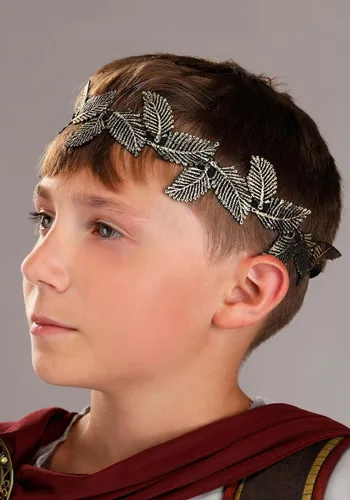 Vista 8 de Roman Warrior Costume for Kids, Boy's Gold Adorned Brown Tunic with Red Cape and Leaf Circlet