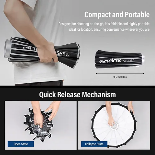 Vista 3 de Godox Softbox Godox S65W Bowens Mount Softbox White Inner 25.6 in/25.6 pulgadas con difusor y estuche de transporte, caja de luz duradera