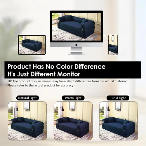 Vista 9 de Sofá cama convertible de 80", sofá plegable extraíble de pana 3 en 1 con almohadas, sofá moderno sin ensamblaje sin estructura con compresión