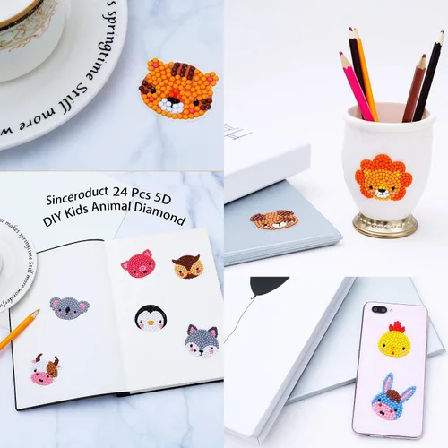 Vista 2 de sinceroduct Kits de calcomanías de diamantes de animales 5D DIY para niños y niñas principiantes