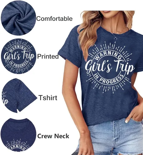 Vista 3 de Women Vacation Tank Tops Summer Warning Girls Trip in Progress Shirts Letter Printed Graphic Sleeveless Tee