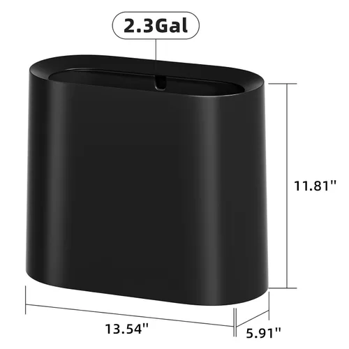 Vista 2 de SUBEKYU Basurero de 2.3 galones para baño, pequeño bote de basura de oficina para cocina, papelera rectangular delgada, plástico, negro