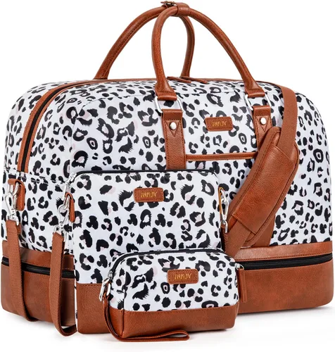 Vista 104 de IBFUN Bolsas de fin de semana para mujer, bolsa grande de lona para viaje, bolsa de viaje con compartimento para zapatos, 21 pulgadas, juego de 3
